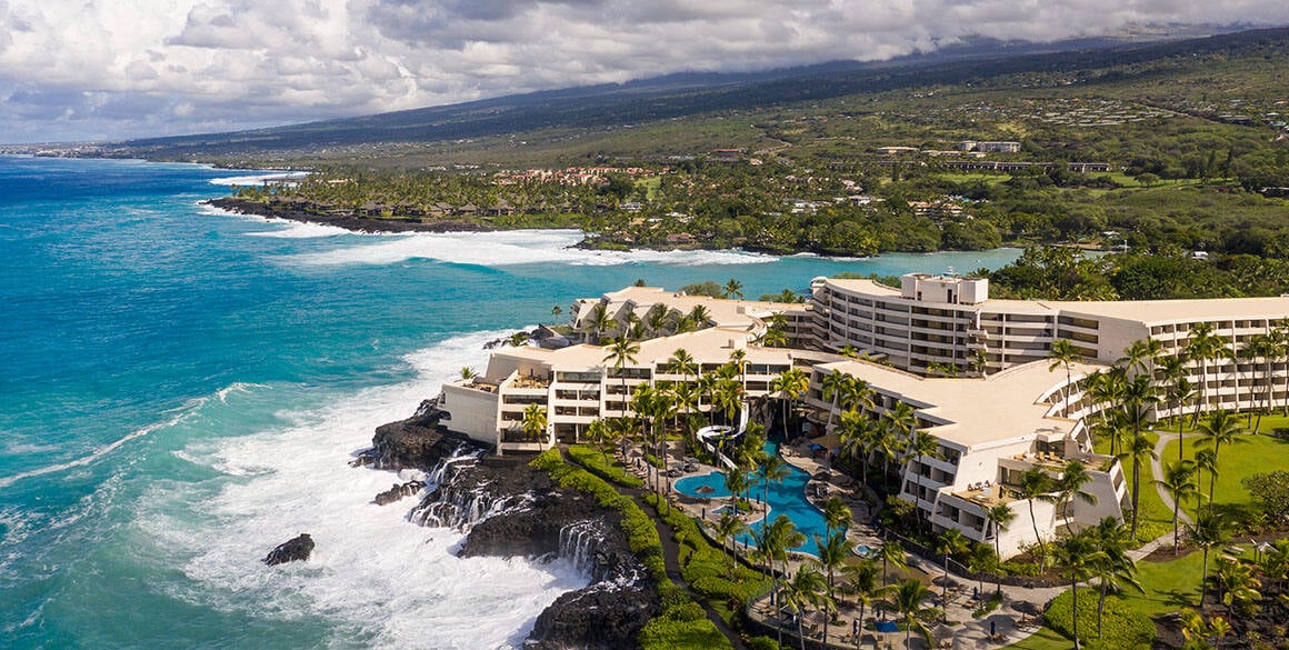 An aerial view of the renovated OUTRIGGER Kona Resort & Spa on Hawaii's Big Island