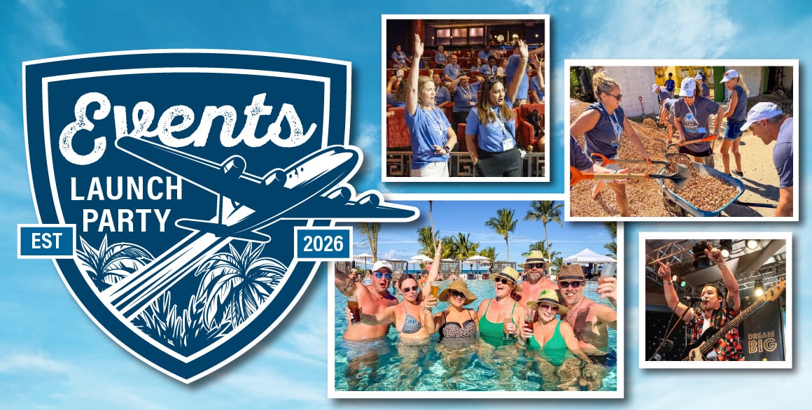 Collage of a graphic of photos and Launch Party icon