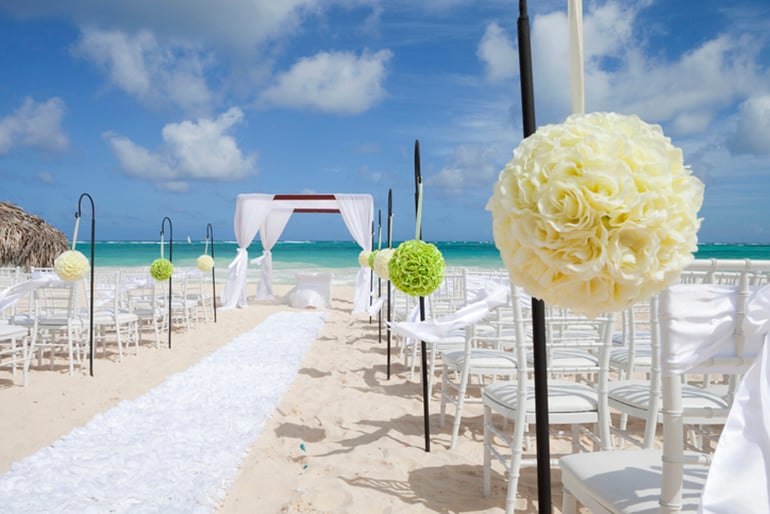 Tropical wedding setup on a caribbean beach