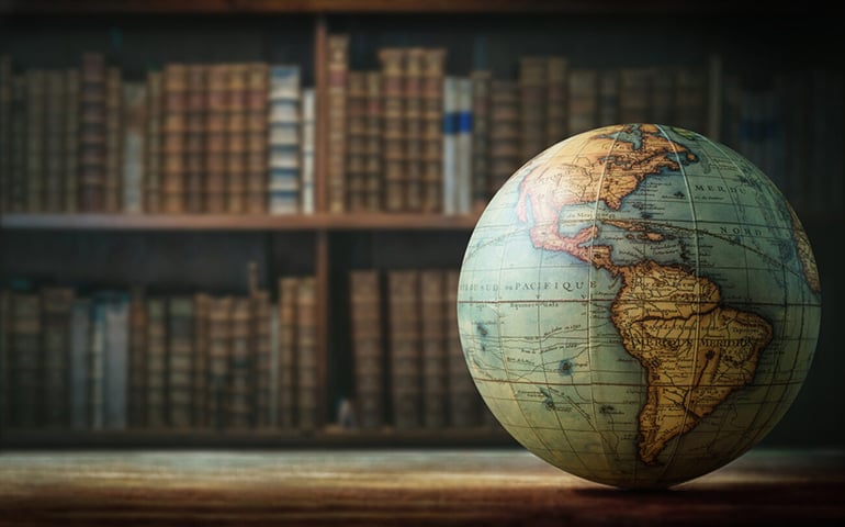A globe in a library