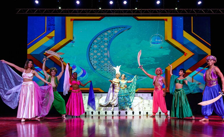 An Aladdin-themed stage show performance at Catalonia Grand Costa Mujeres in Mexico