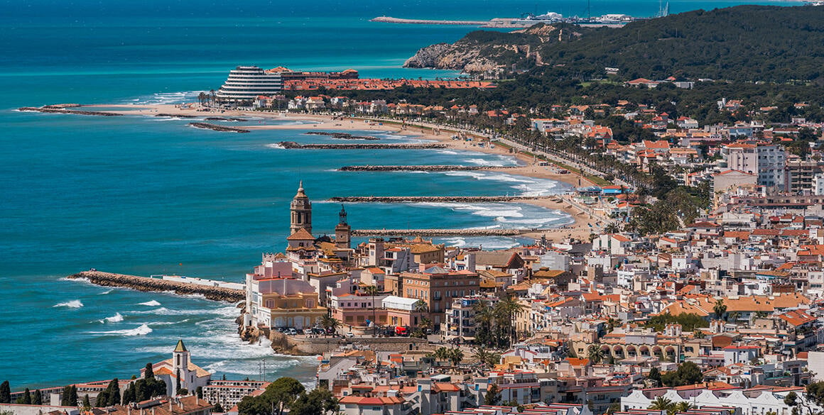 Distance aerial shot of the coast of Spain