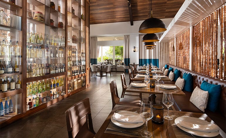 Interior of an empty resort restaurant