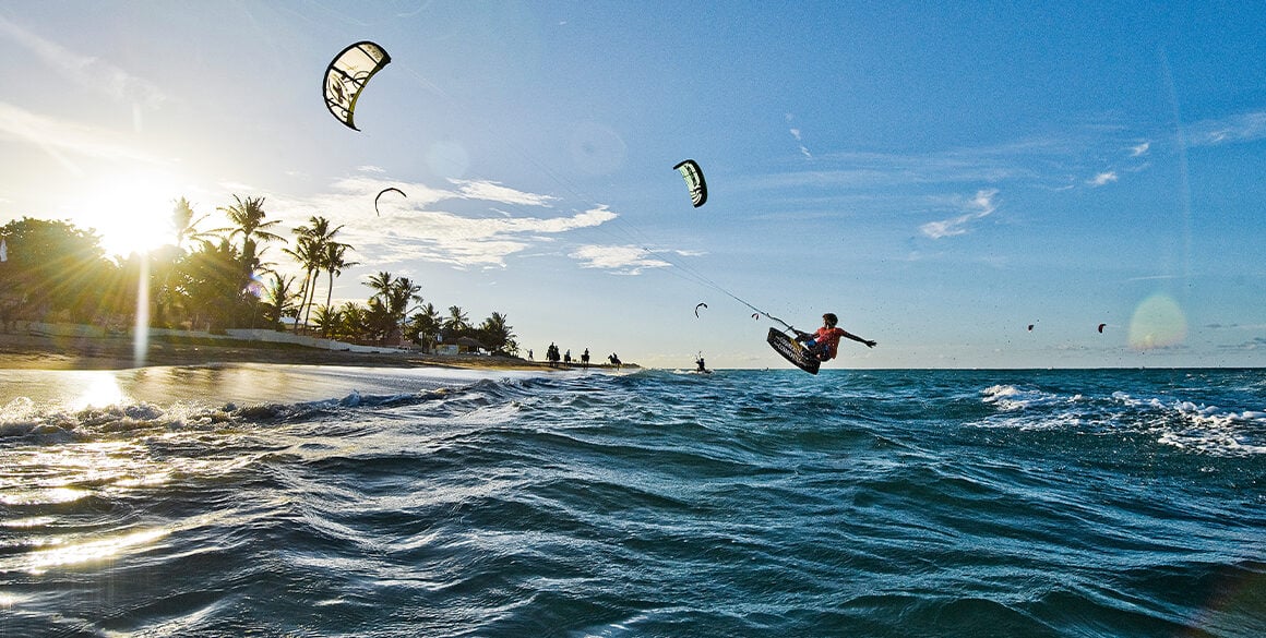 Kitesurfer over the water