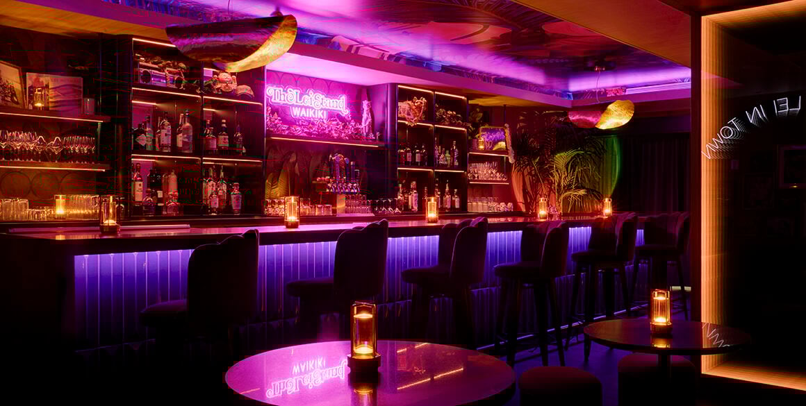 Purple and pink neon-lit bar