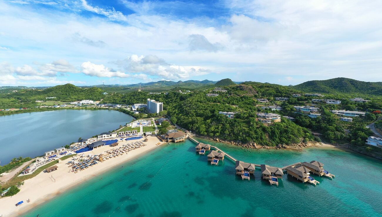 Arial view of blue diamond resort and ocean