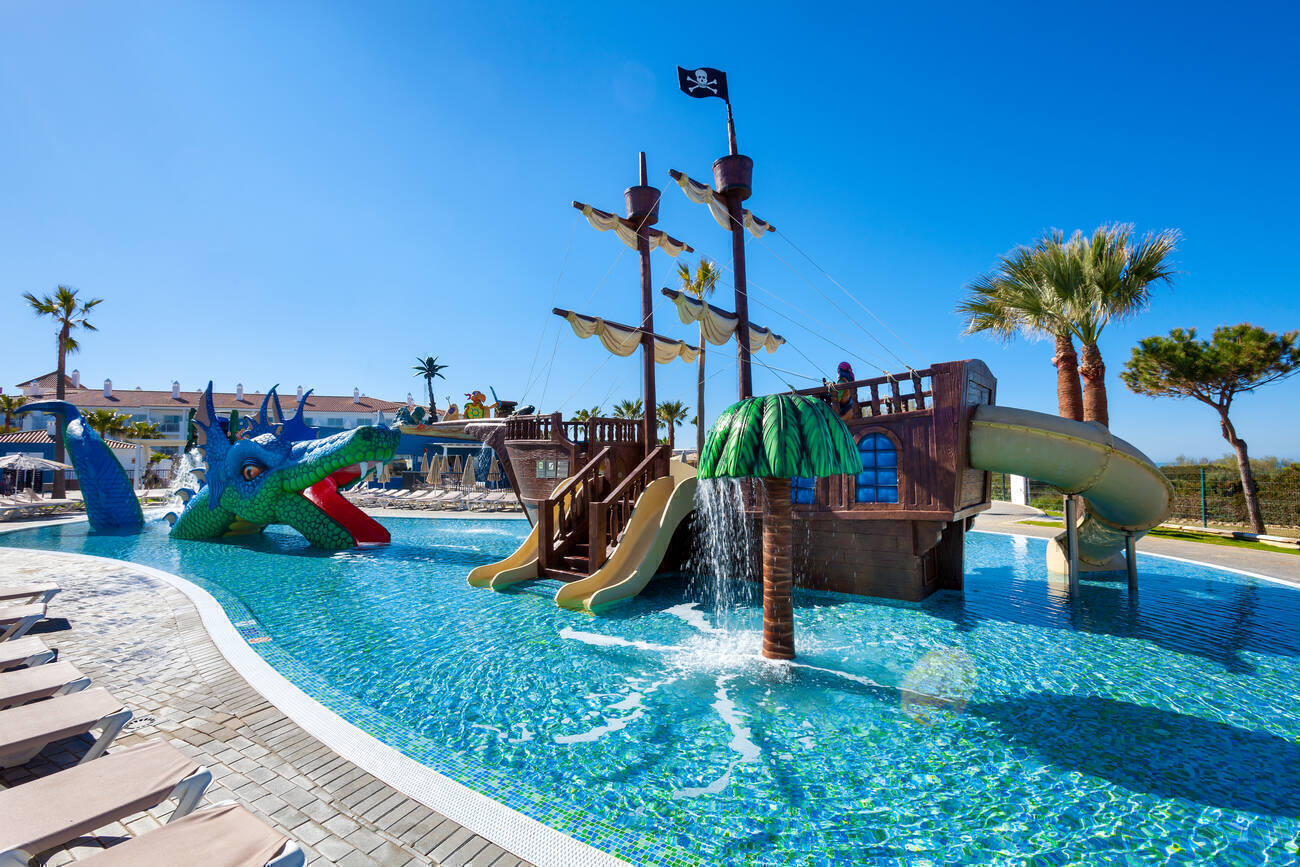 Children's pool with slides and a ship