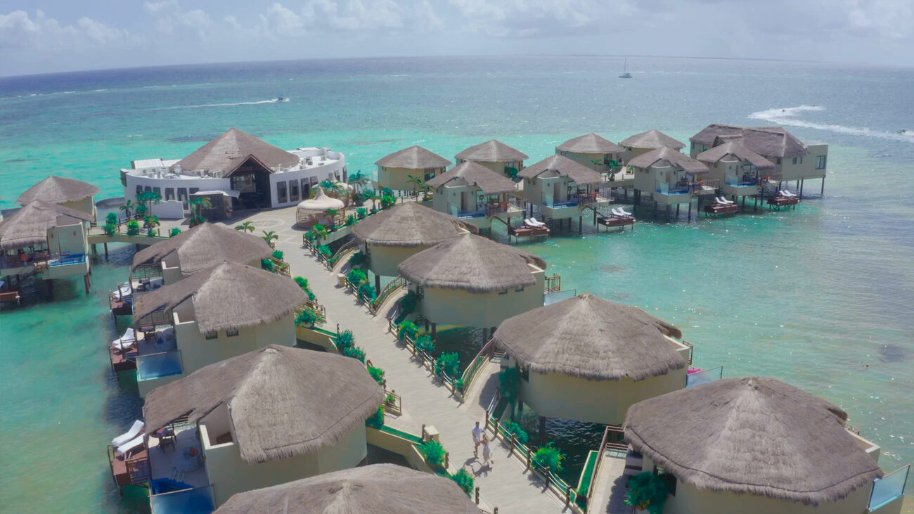 Group of over water bungalows 