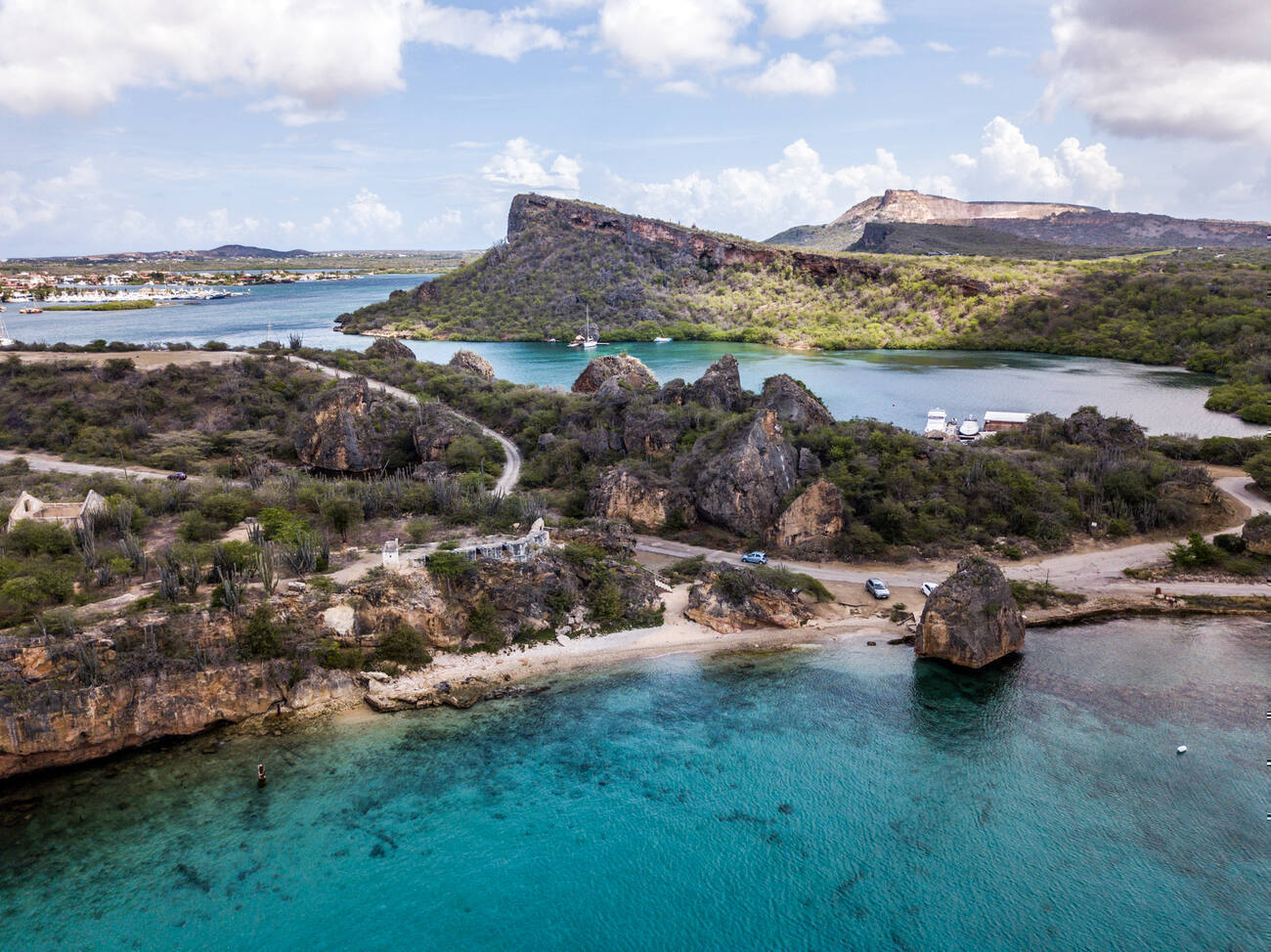 Ariel view of road along the ocean