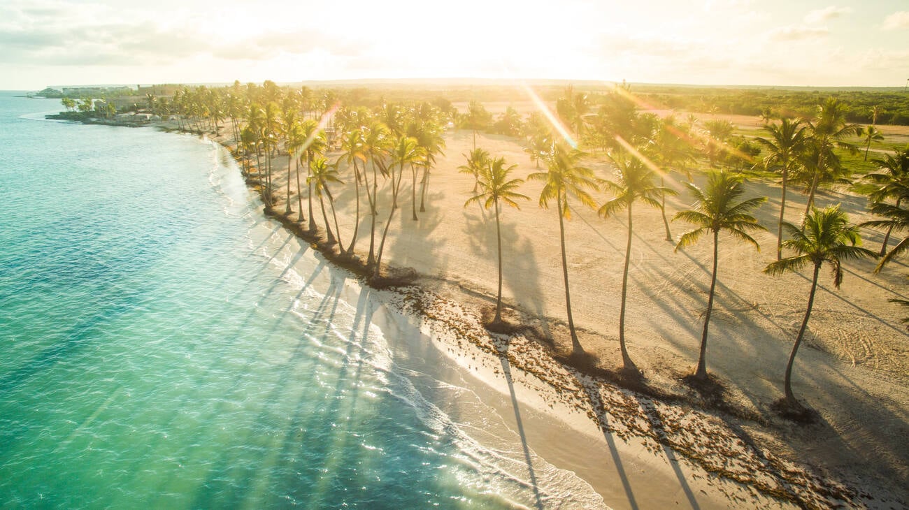 Aerial view of tropical beach in the sunny afternoon.