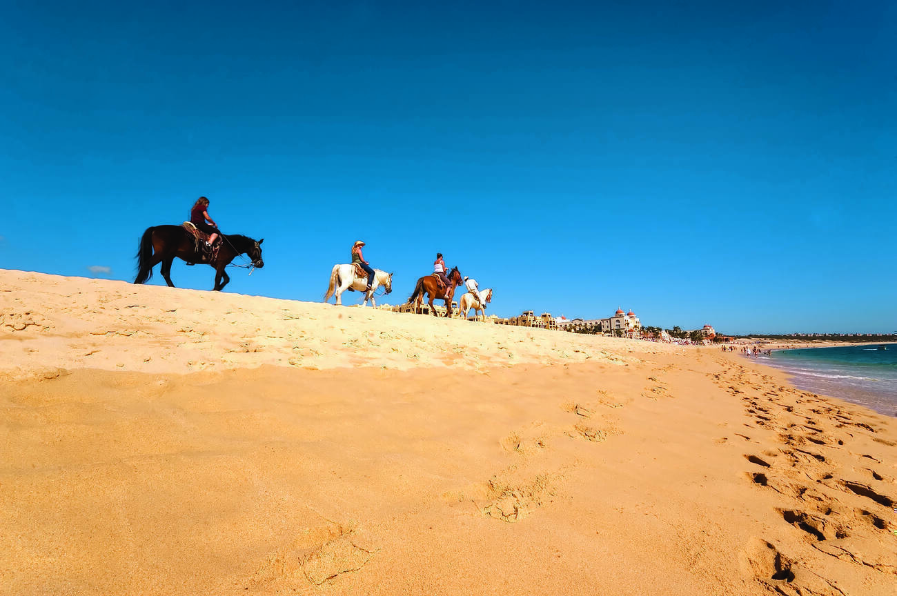 Horseback riders on the beach.