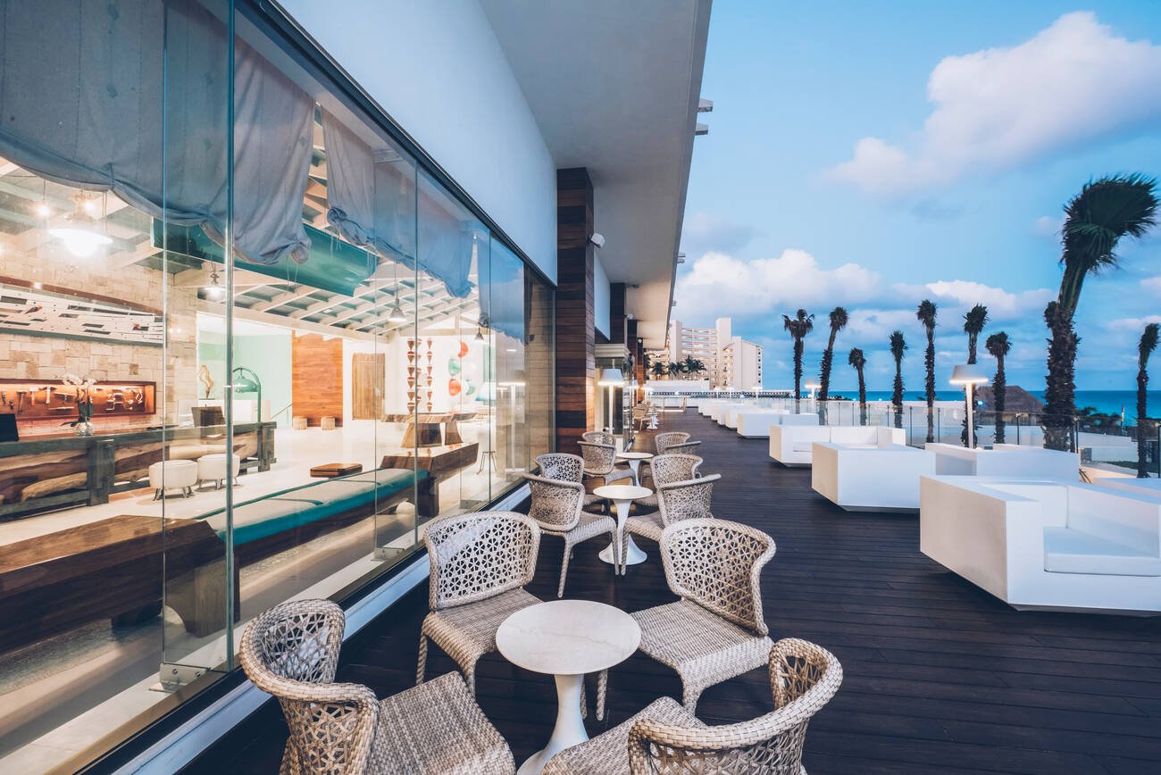 Beachfront terrace with seating