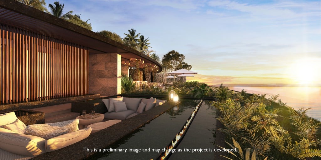 Rendering of sunset at the Preferred Club Beach Club rooftop deck at Dreams Bahia Mita