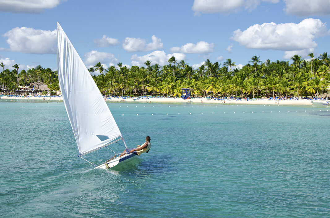 A kitesurfer out in the water.