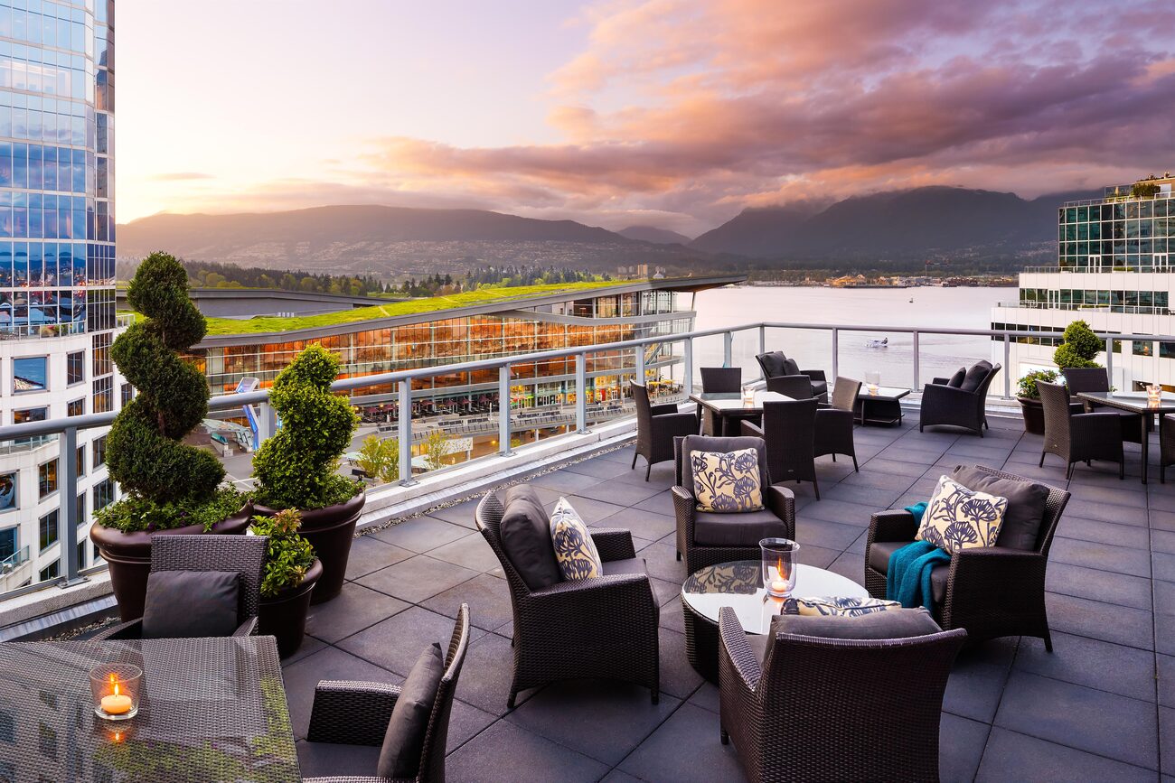 Deck with lounge seating overlooking the ocean