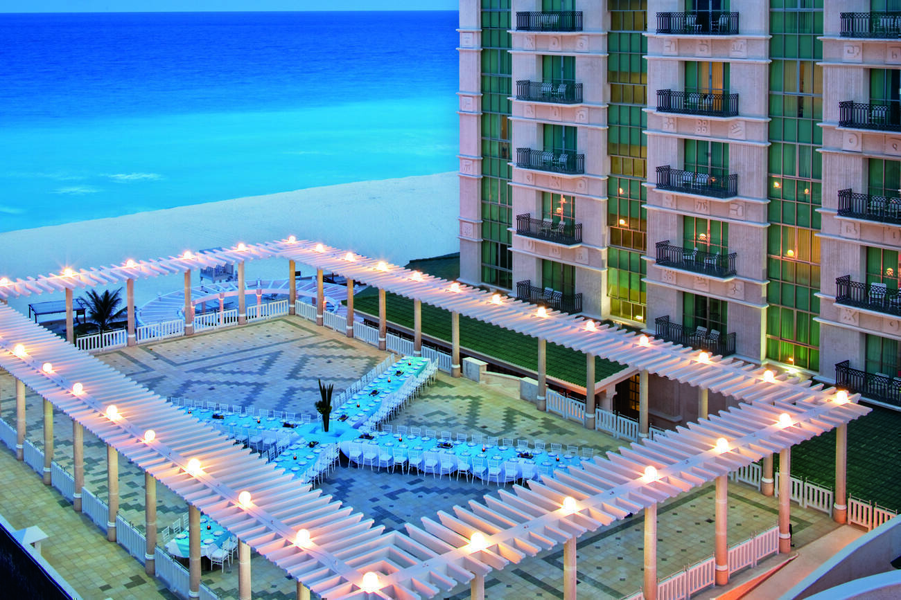 Wedding reception dining table with ocean view