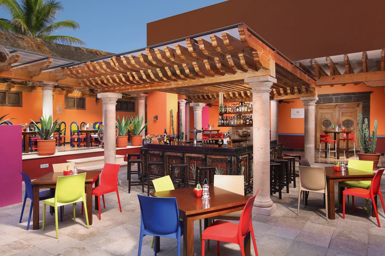 Colorful outdoor restaurant and bar
