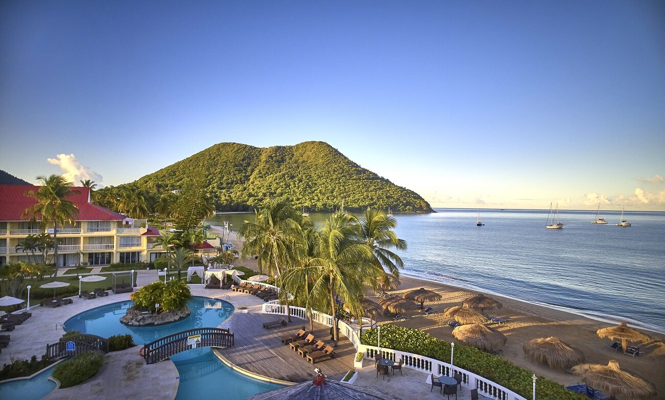 An aerial view of the grounds of Mystique St. Lucia.