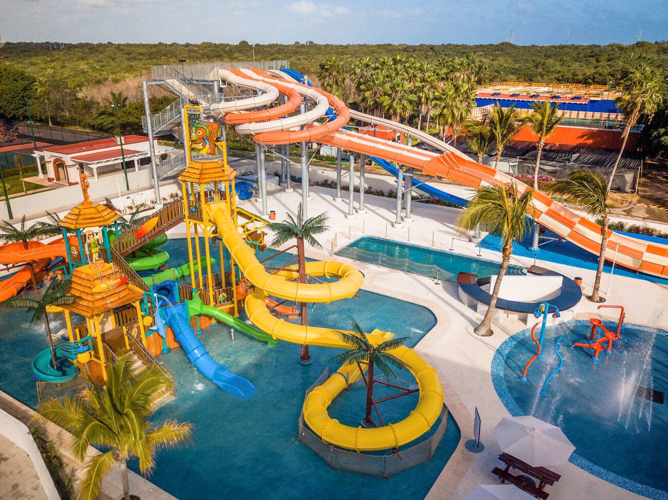 View of waterpark and different waterslides