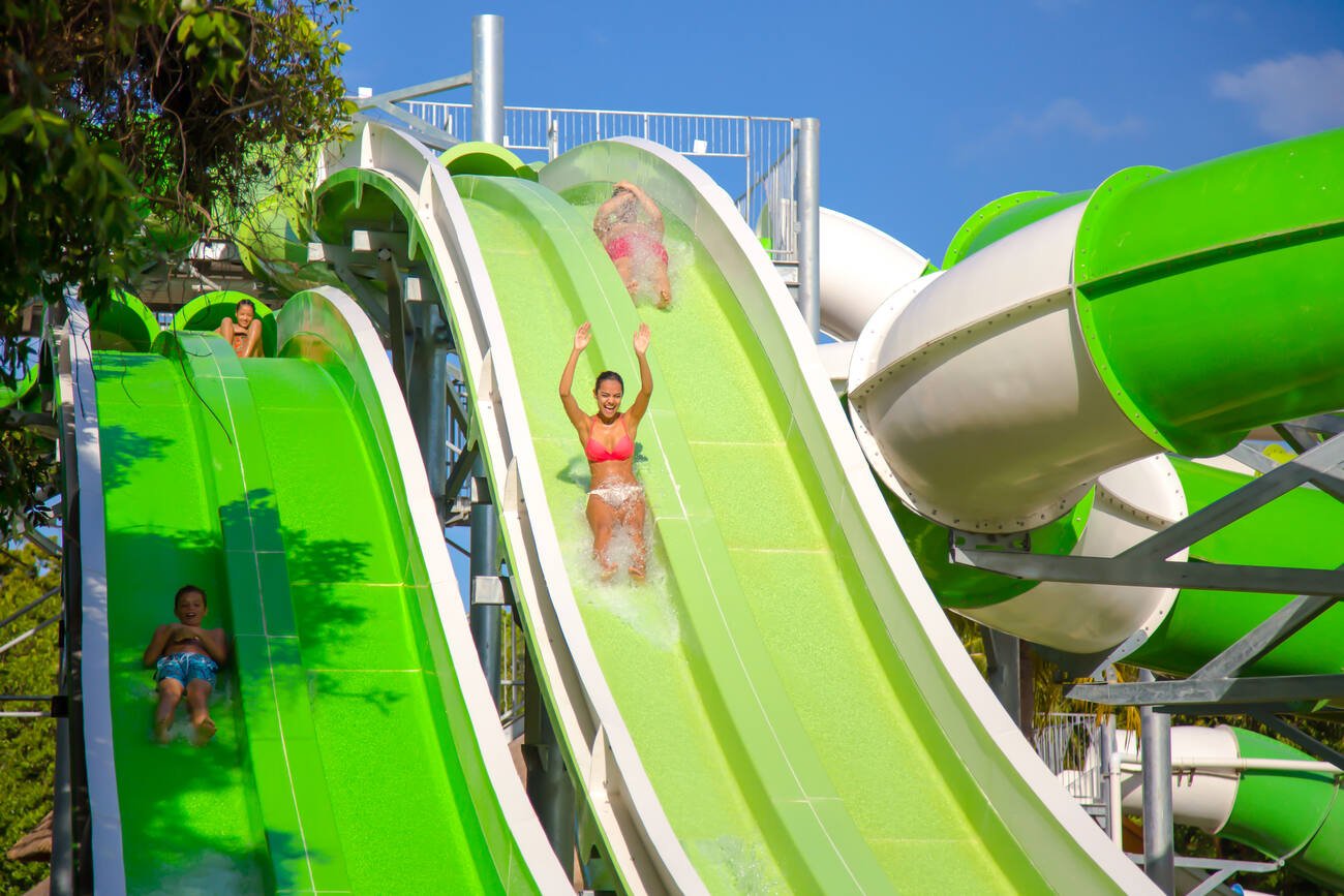 People going down waterslides