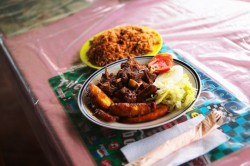 Meat and rice dinner plates