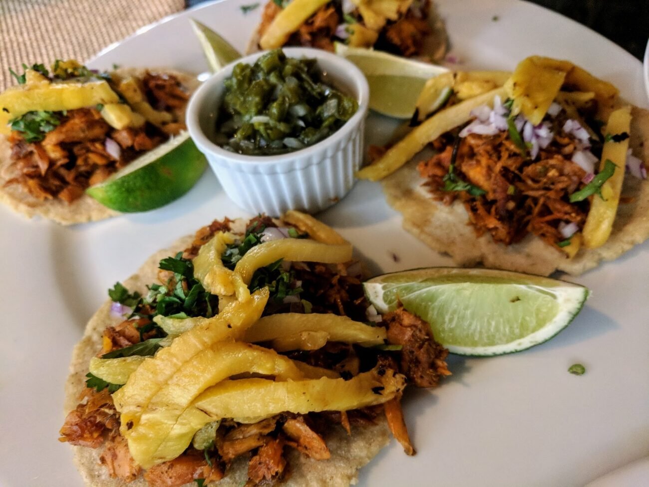 Al pastor tacos with fresh grilled pineapples