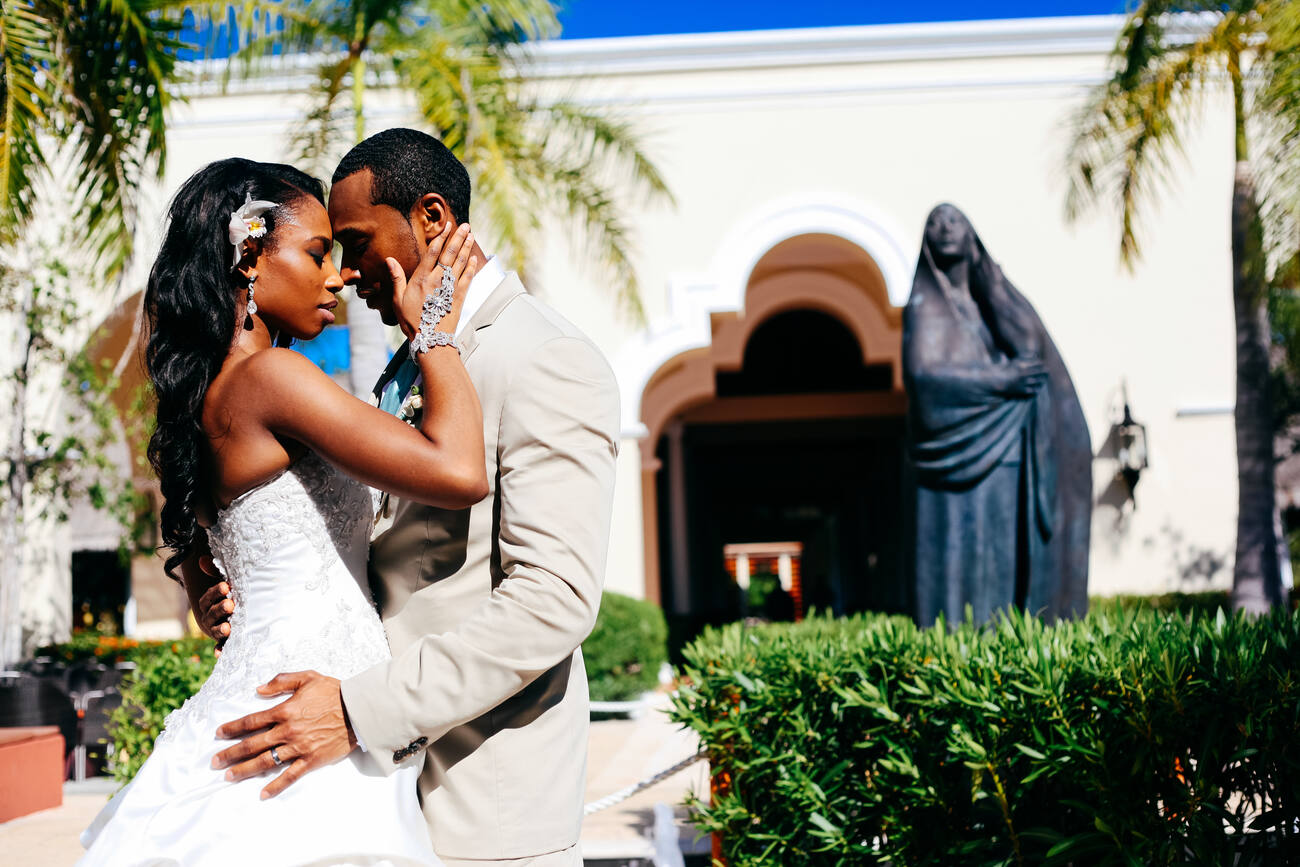 Bride and groom posing for a photo