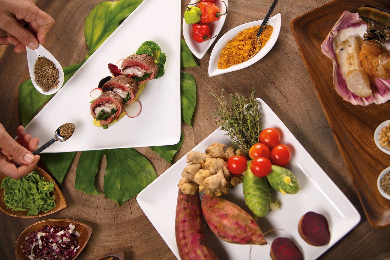 Array of dishes on a table