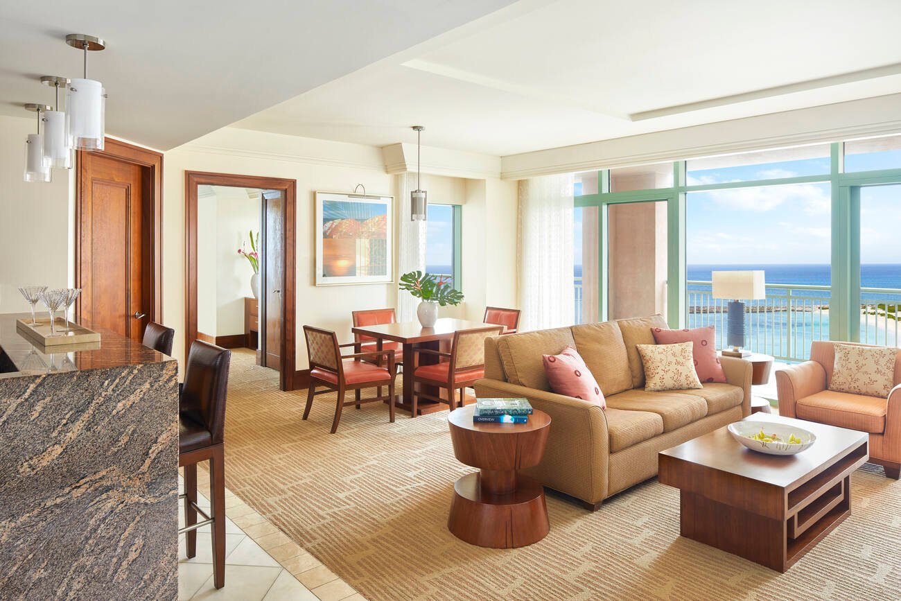 Living and dining area with view of the ocean