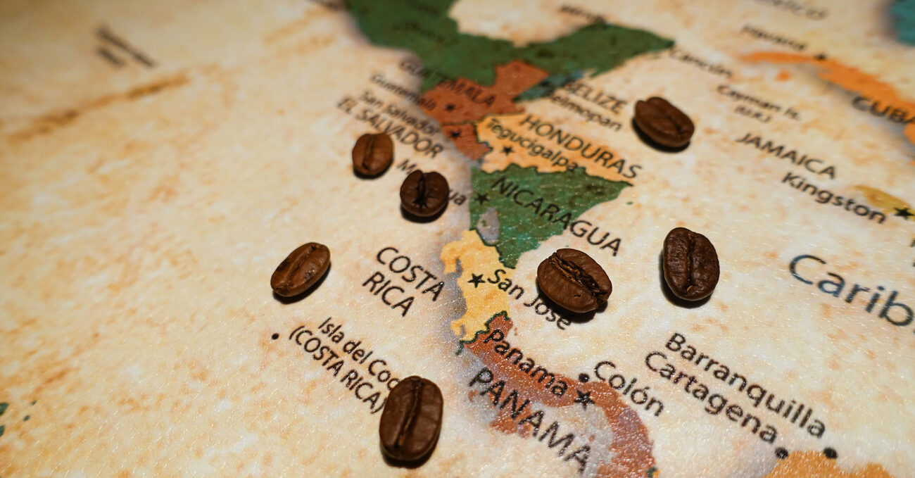 Coffee beans on a map