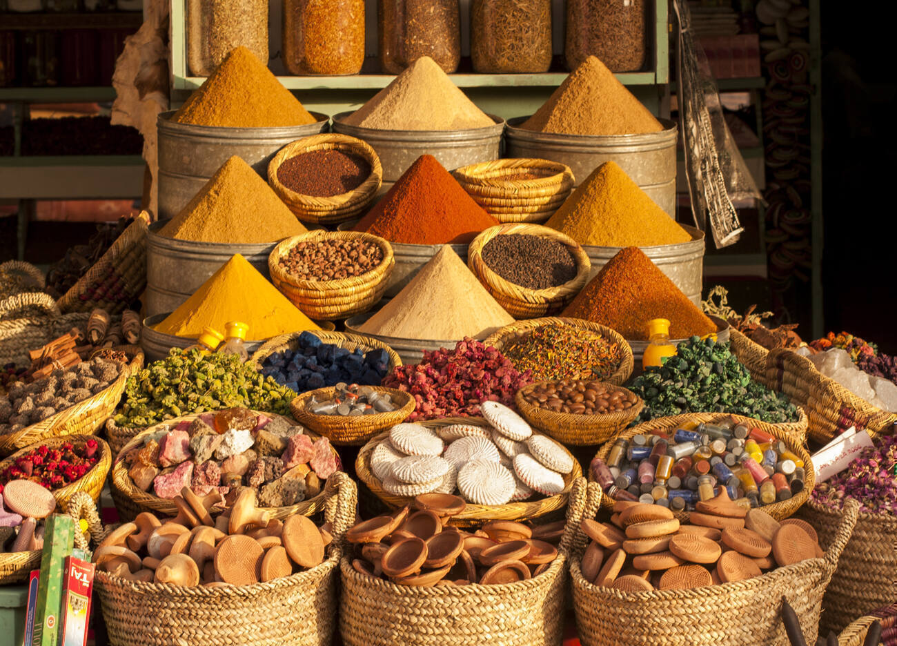 Baskets of different seasonings