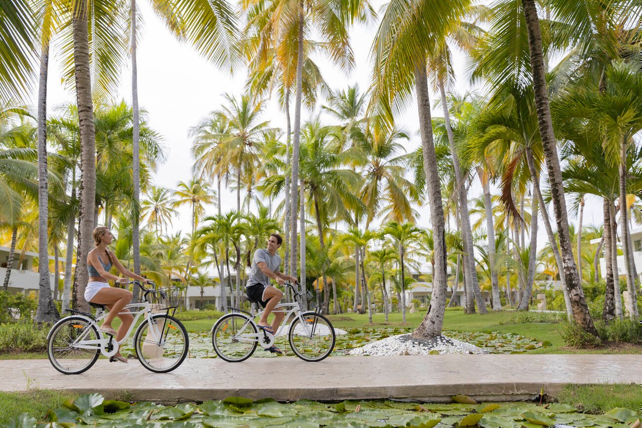 Couple riding bikes