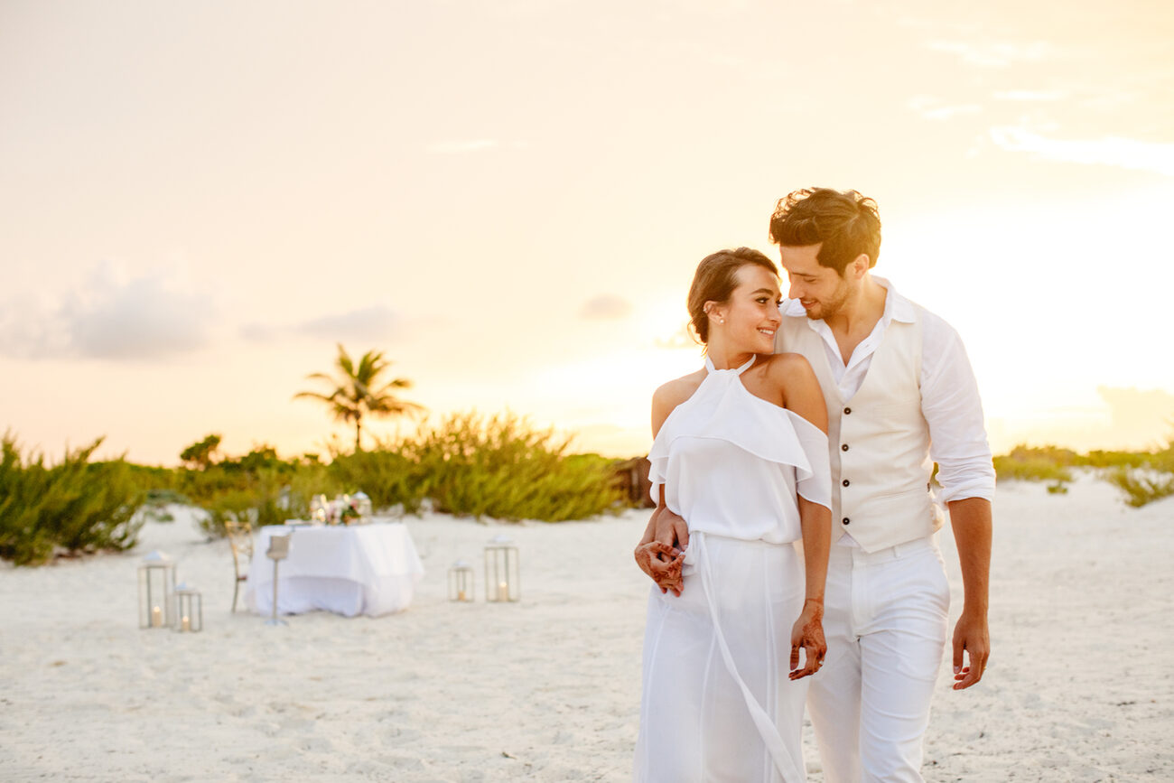 Couple walking on the beach