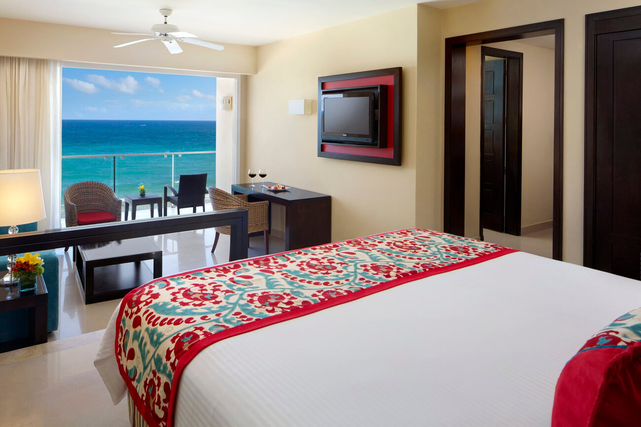 Hotel bed overlooking the ocean