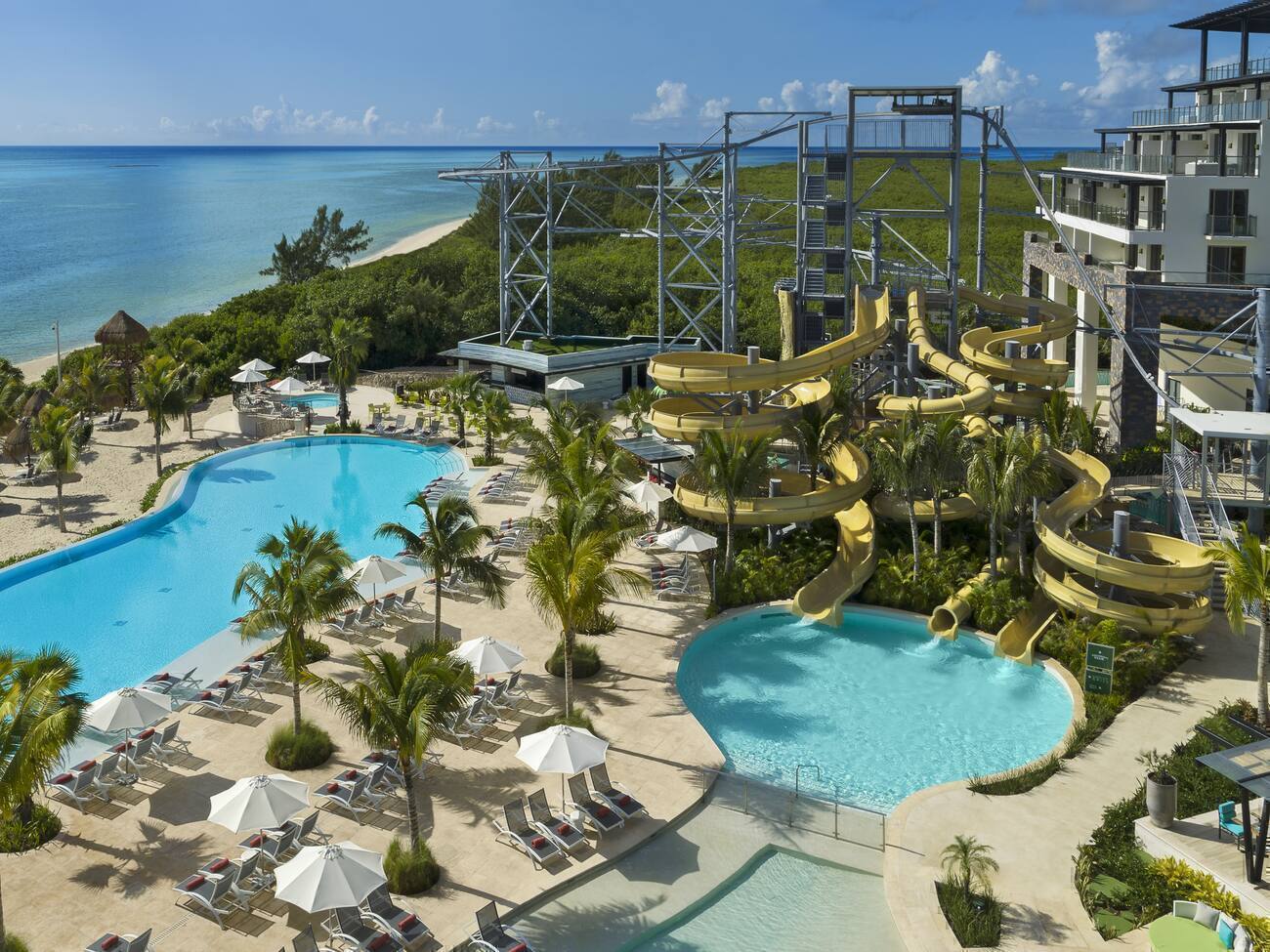 View of waterslides next to ocean