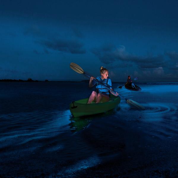 People kayaking at night