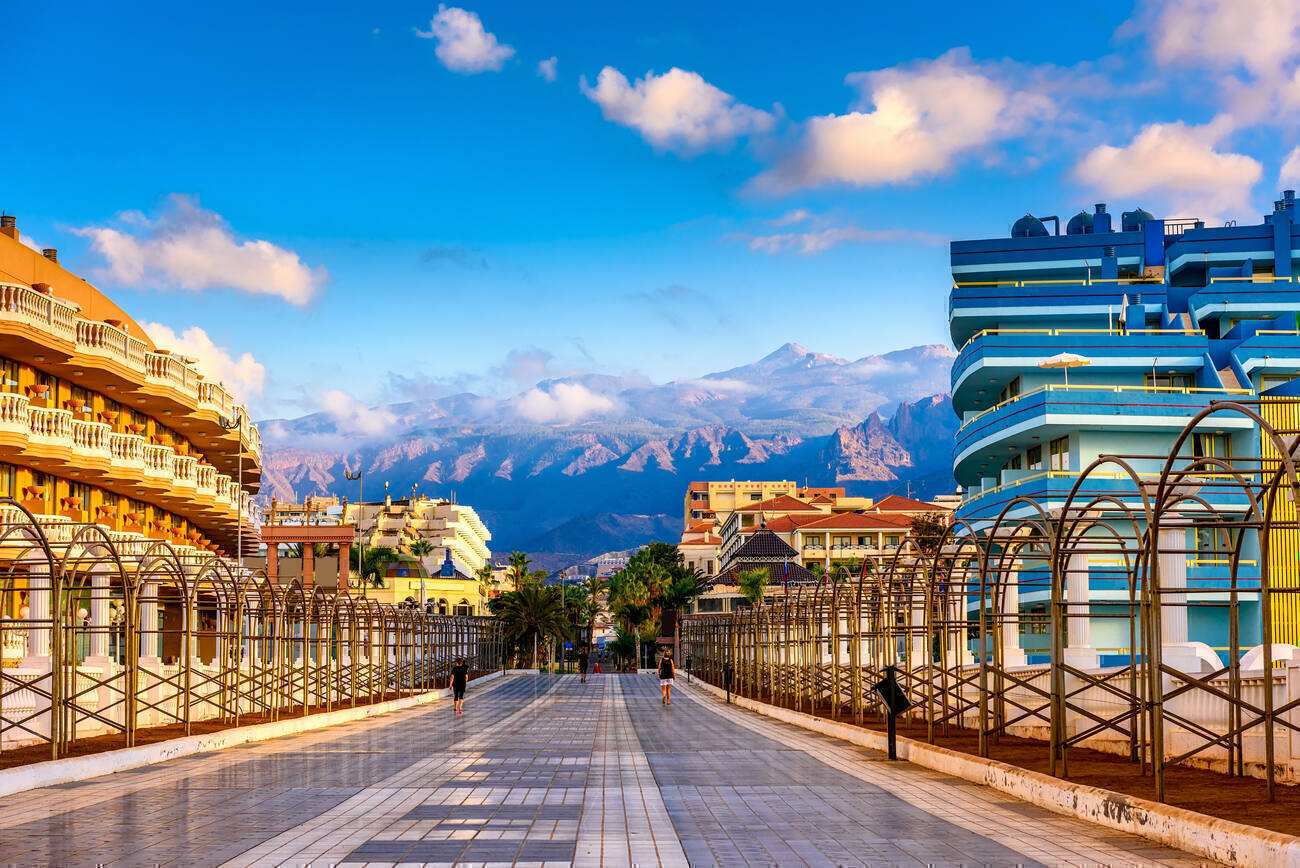 Colorful buildings with view of the mountains