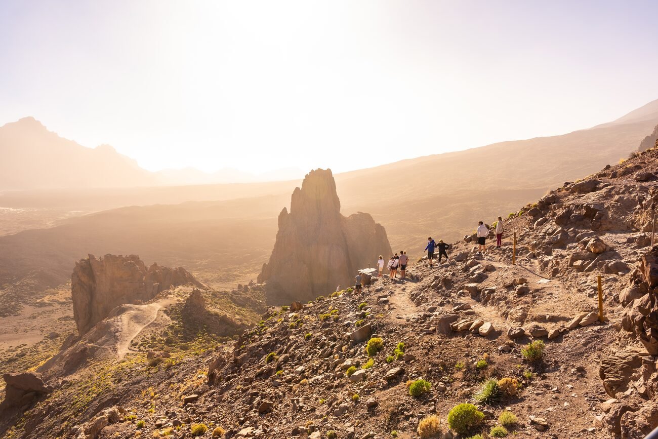 People on a hike overlooking the view