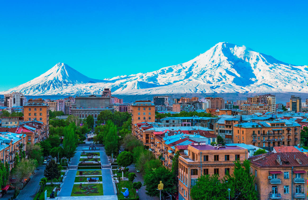 View of city with mountain in the background