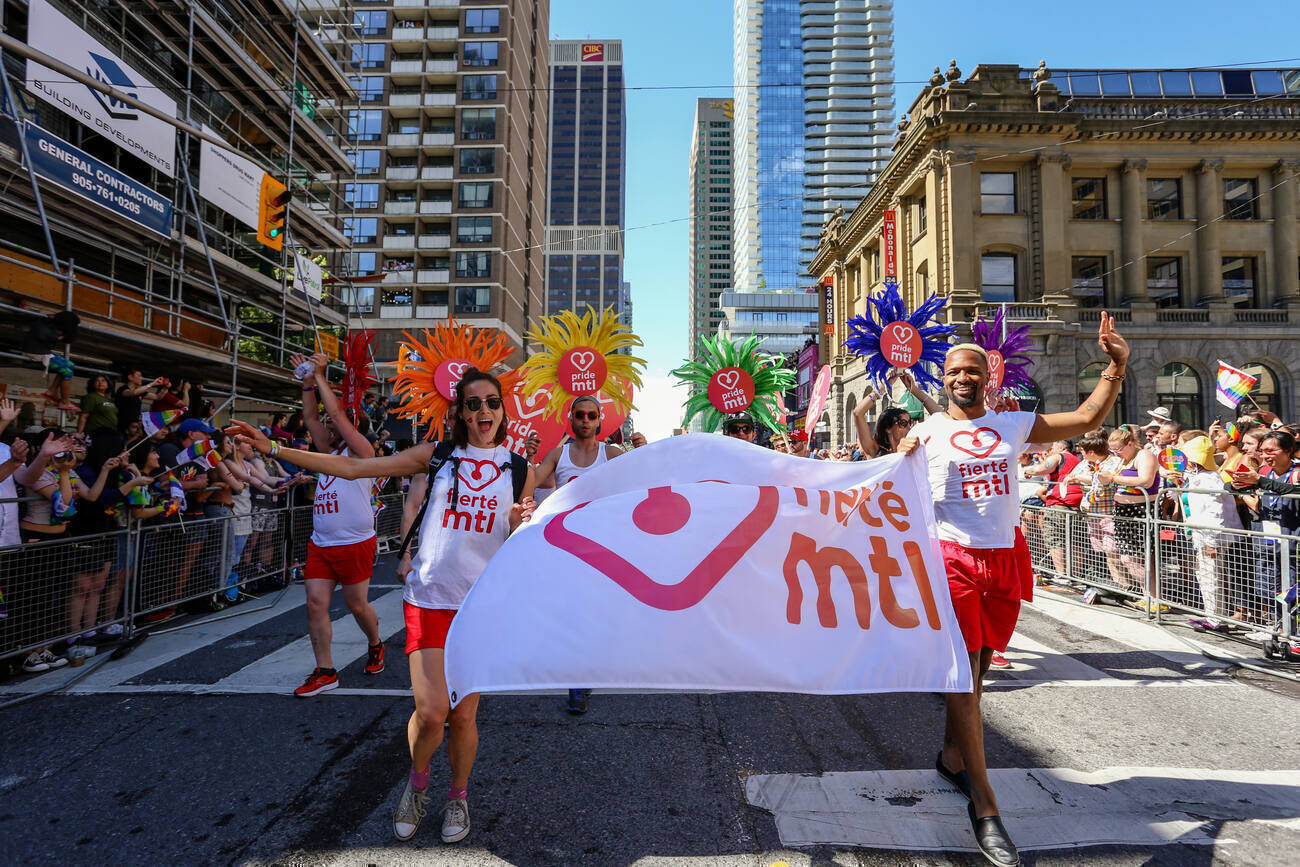 People marching at a pride event