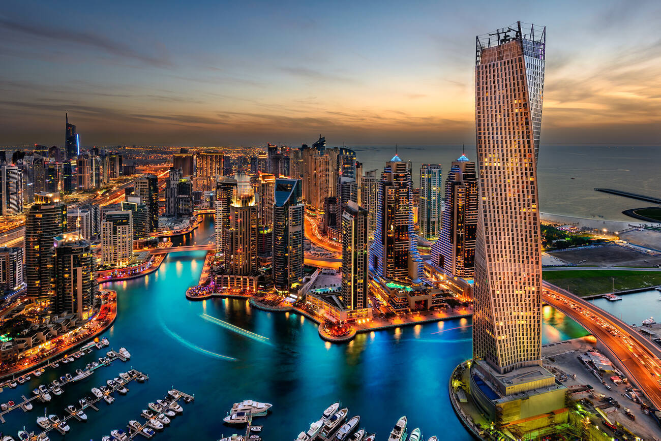 Night view of water and city