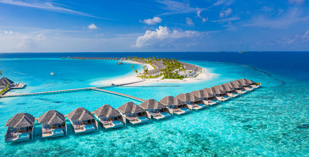 Arial view of over water bungalows