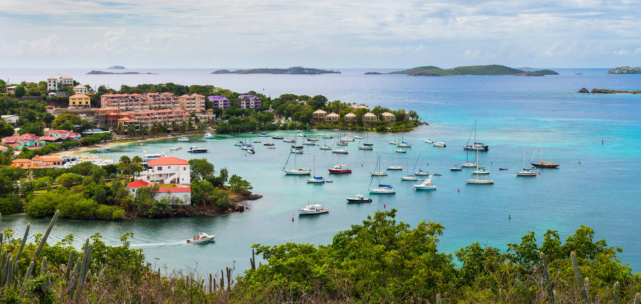 Island view of water with boats 