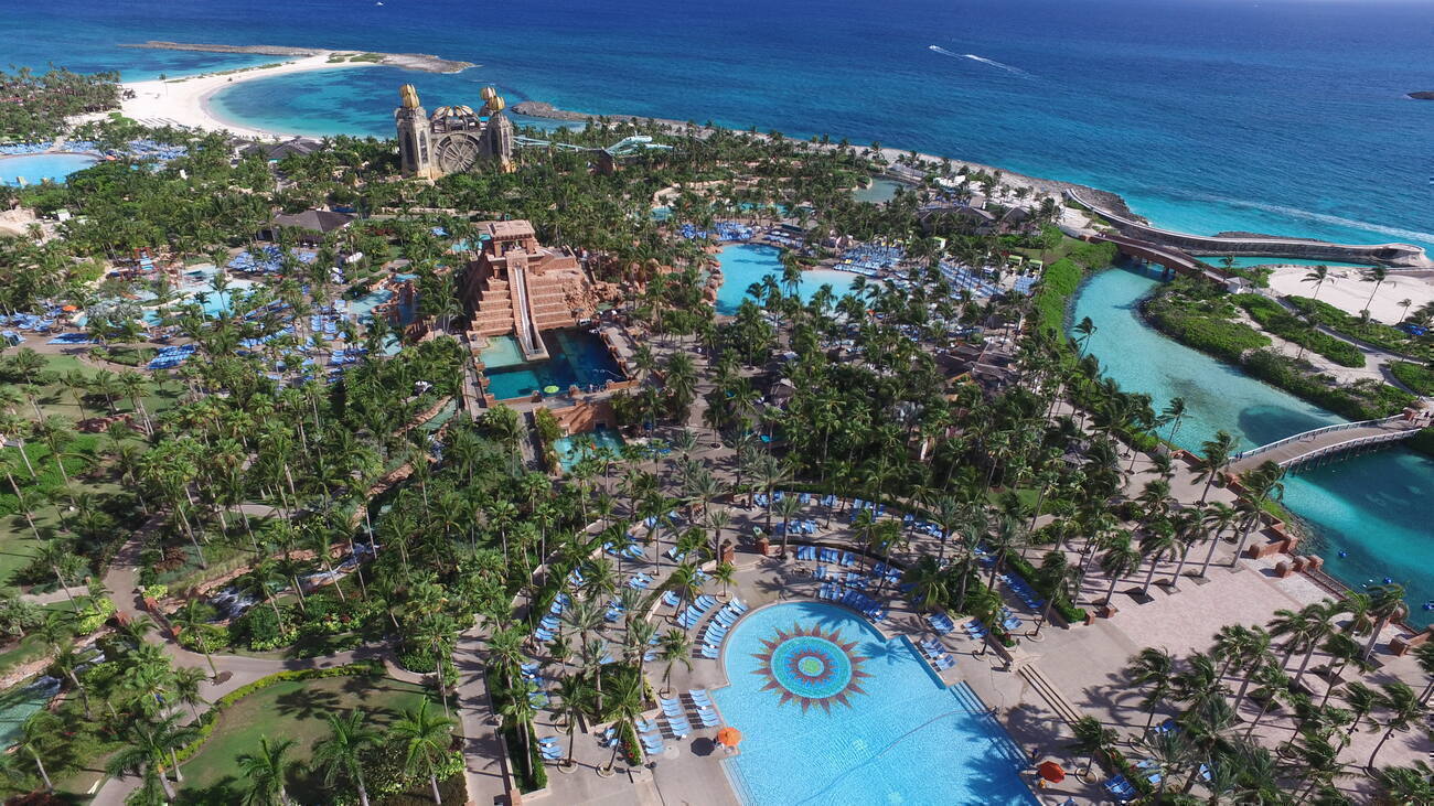 Arial view of Atlantis and the ocean